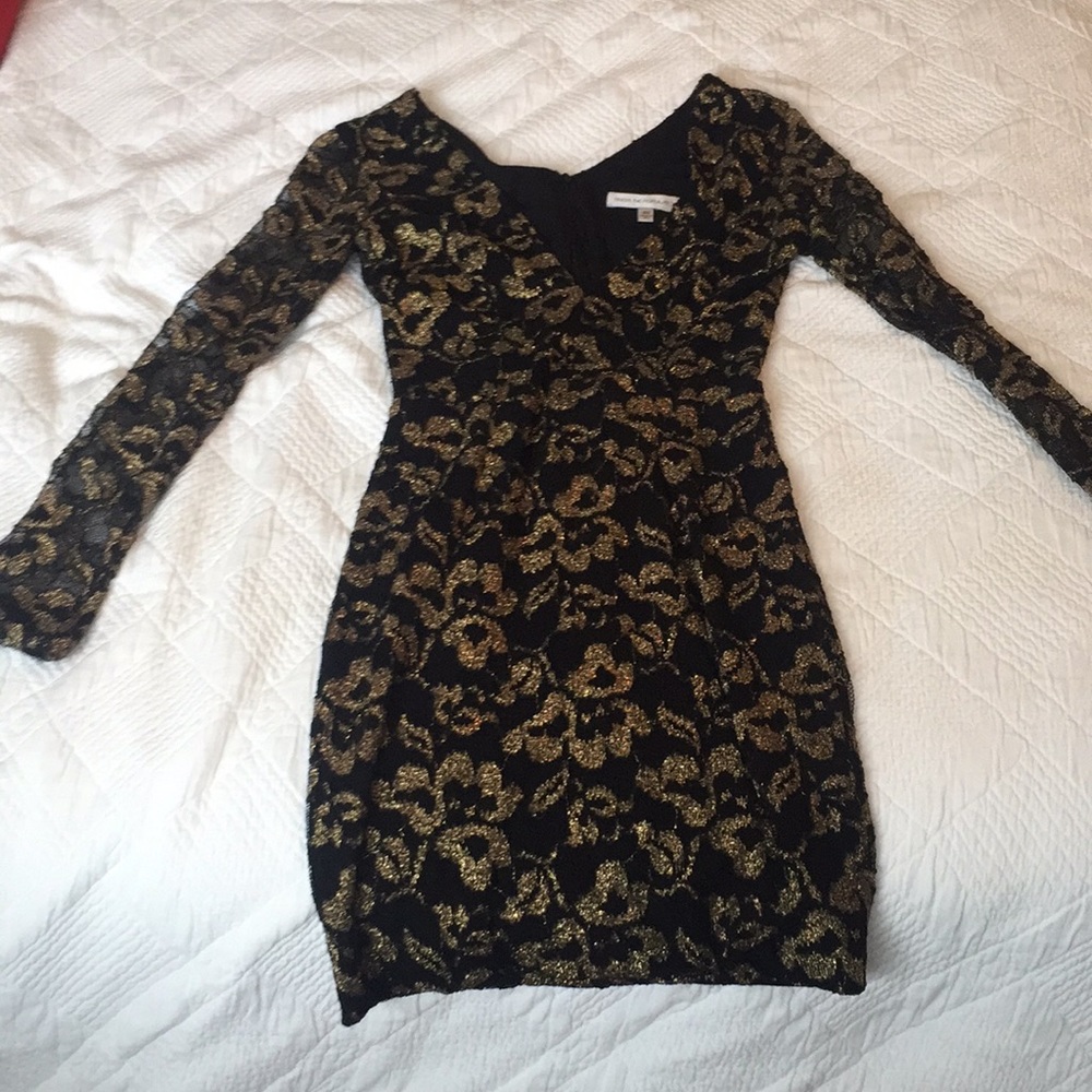 Black and gold long sleeve dress  lace overlay